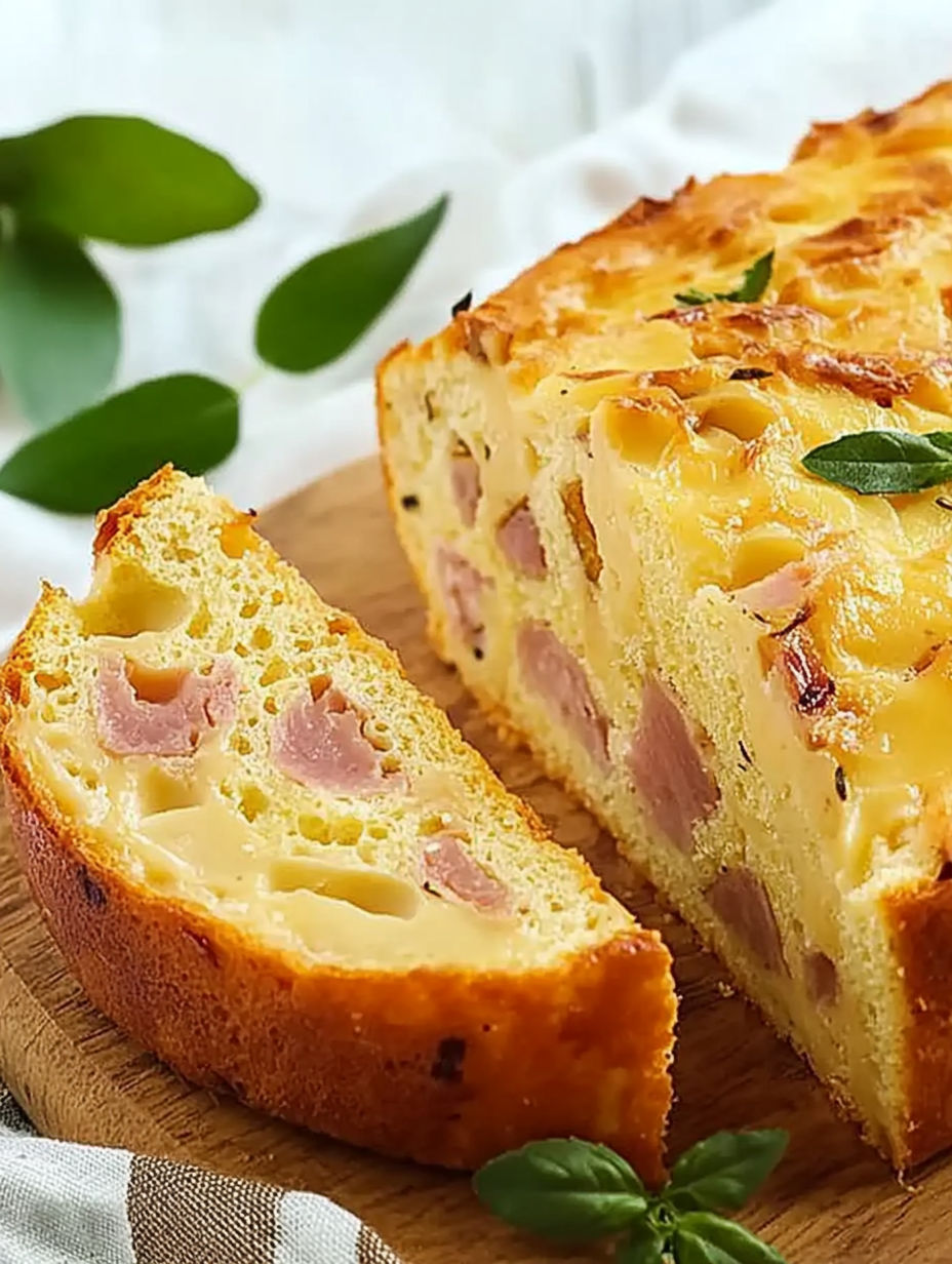 A slice of ham and cheese quiche.