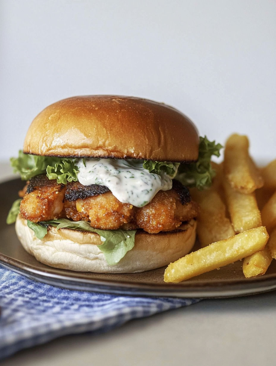 A sandwich with lettuce, fish, and tartar sauce.