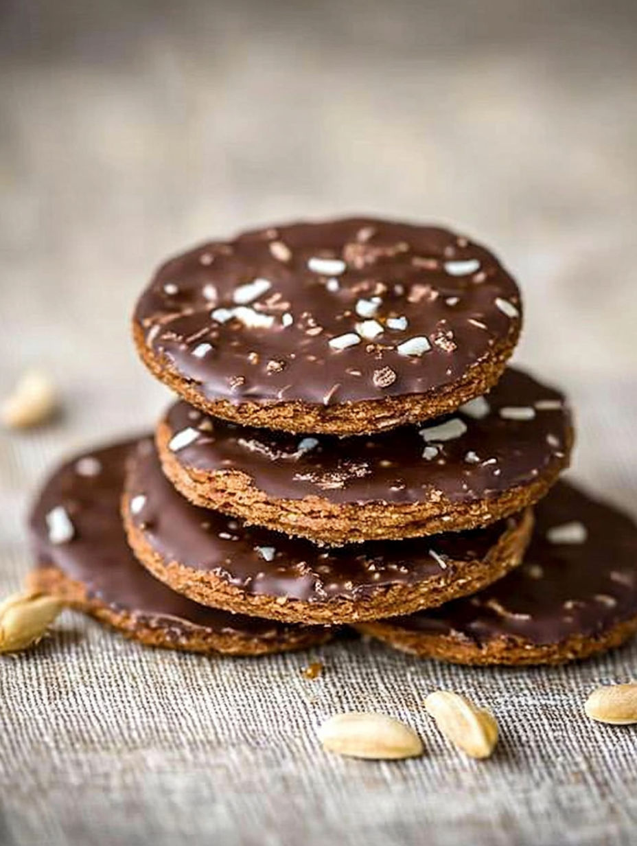 A stack of chocolate cookies with white sprinkles.