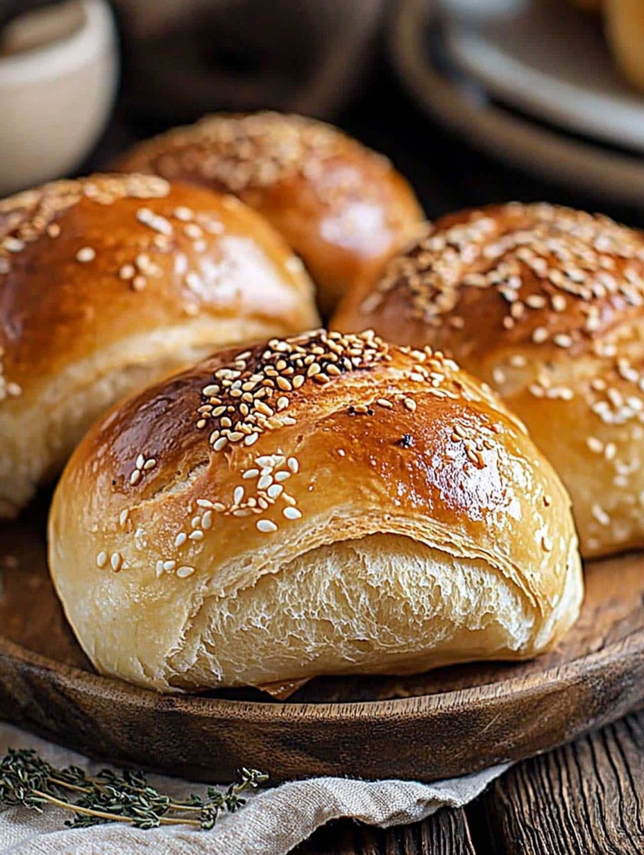 A plate of bread with sesame seeds on top.