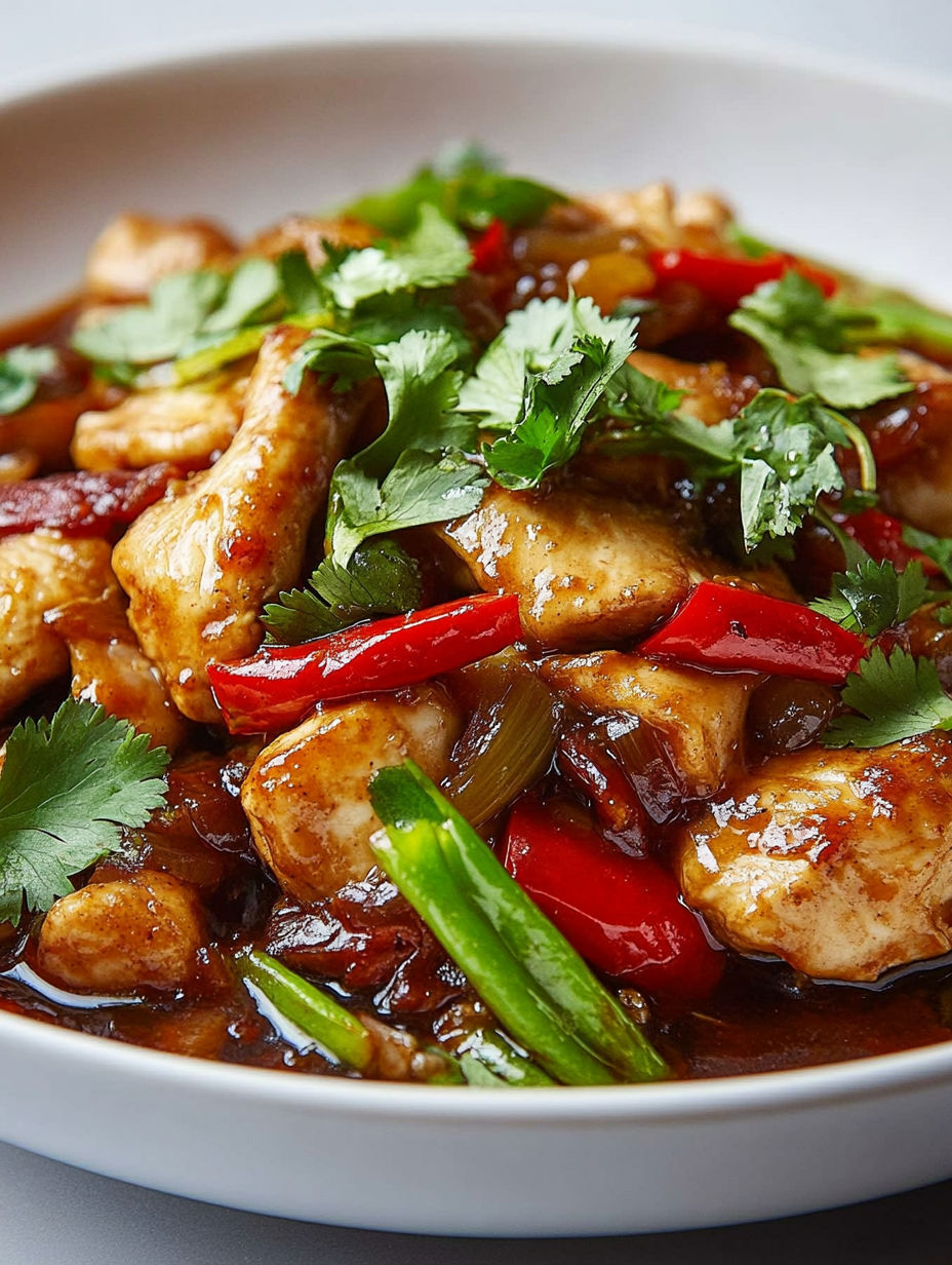 A bowl of food with a green vegetable on top.