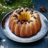 A cake with powdered sugar on top.