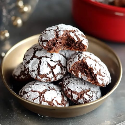 Un bol de biscuits couleur chocolat saupoudrés de sucre glace, avec un biscuit montrant une bouchée.