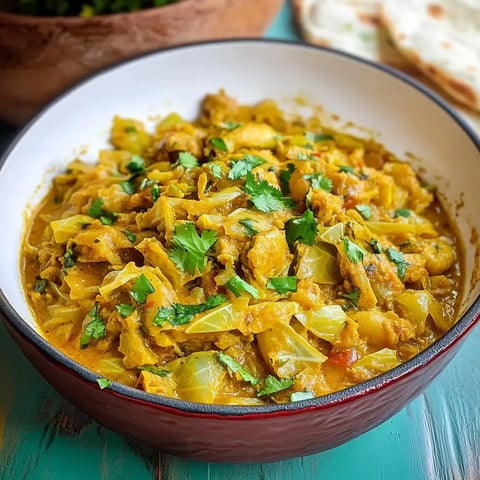 Un bol contenant un plat de curry avec poulet et chou, garni de coriandre fraîche.
