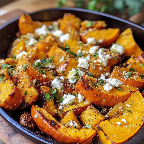 Un bol avec Kürbis rôti, Feta fondant et herbes fraîches.