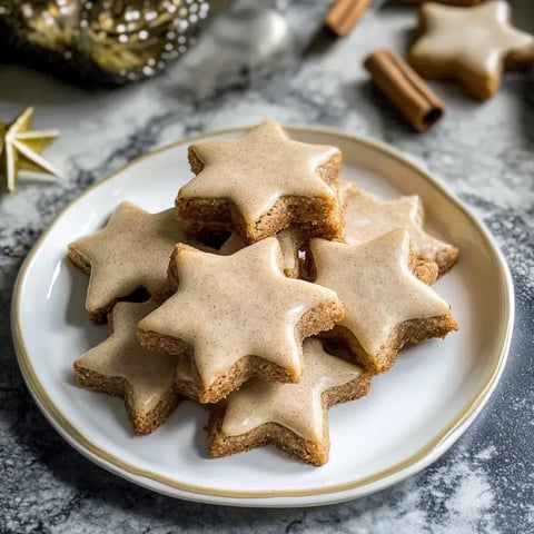 Une assiette de biscuits en forme d'étoile recouverts d'un glaçage brillant.