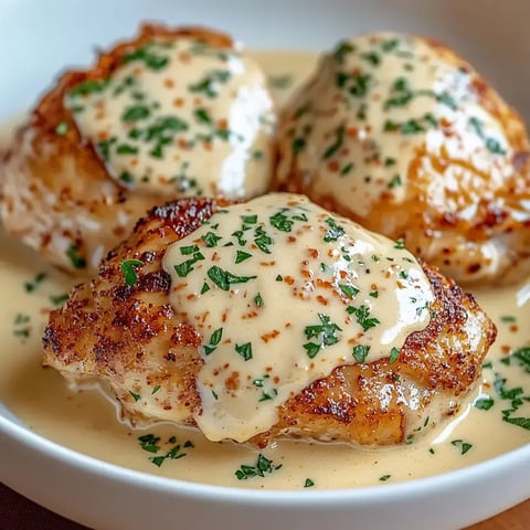 Morceaux de poulet sautés dans une sauce crémeuse, garnis d'herbes fraîches.