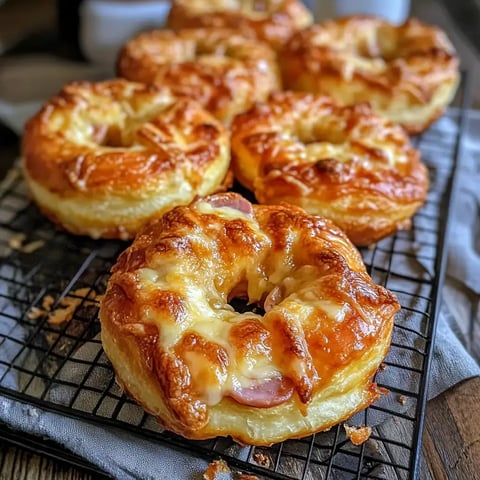Trois encas fromagés croustillants et dorés au jambon sur une grille.