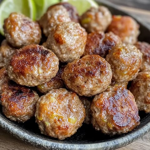Un bol rempli de boulettes de viande dorées, garnies de tranches de citron vert.
