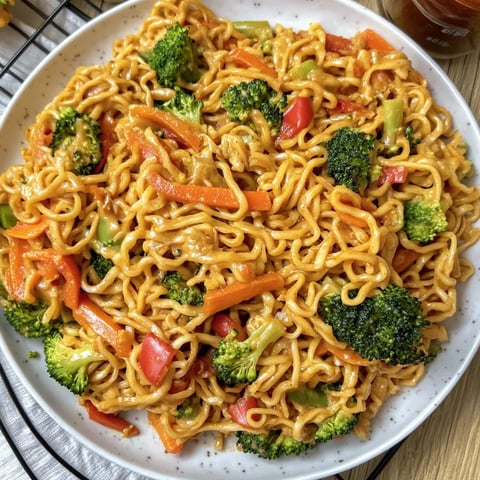 Nouilles avec sauce cacahuète et légumes