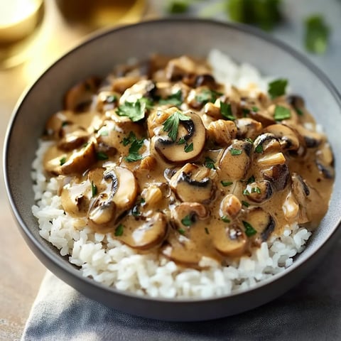 Champignons Stroganoff & Riz Brun