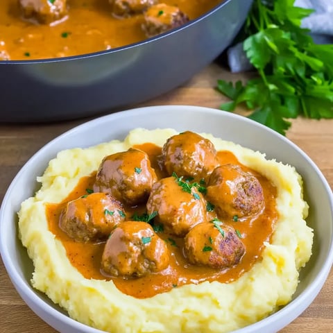 Boulettes tendres en sauce avec purée légère