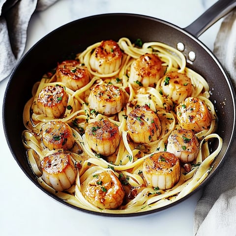 Pâtes aux noix de Saint Jacques, ail et persil