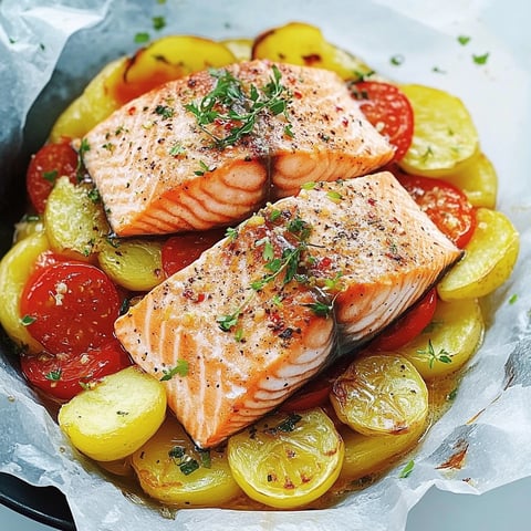 Pavés de saumon sur lit de pommes de terre fondantes au four