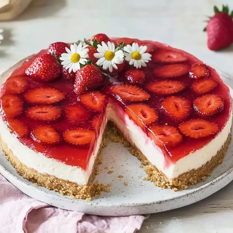Un dessert aux fraises fraîches avec un fond biscuité.