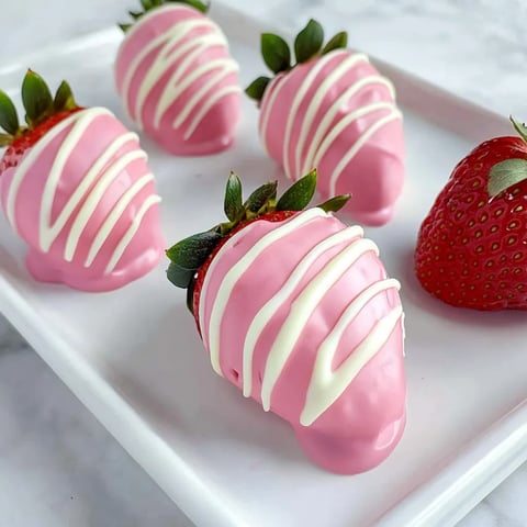 Fraises enrobées de chocolat rose