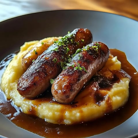 Saucisses et purée - Spécialité anglaise avec sauce oignon caramélisée