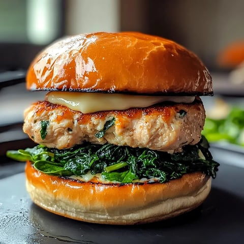 Burger de poulet avec épinards frais.