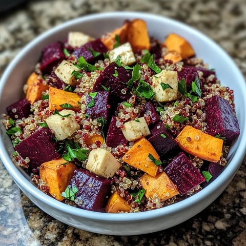 Un bol garni de mélange coloré de quinoa et légumes.