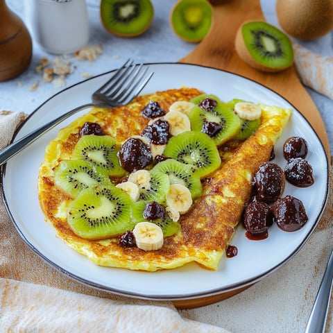 Omelette sucrée à la banane, kiwi et chocolat