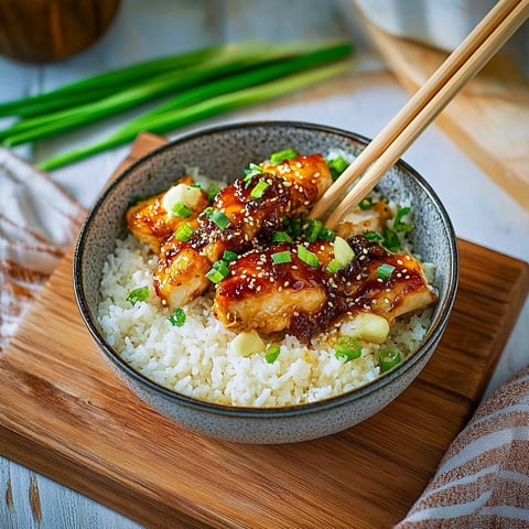 Poulet caramélisé au miel et riz
