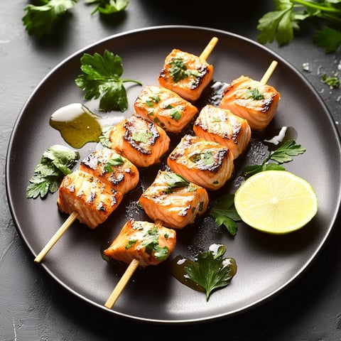 Brochettes de saumon grillé