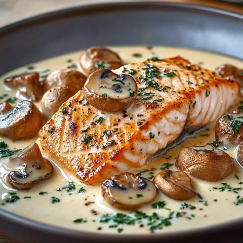 Saumon à la Crème, Ail, Champignons