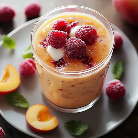 Smoothie frais pêche et framboises