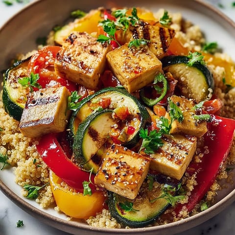 Quinoa aux légumes grilés et tofu