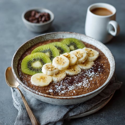 Bol d'avoine chocolaté avec banane et kiwi