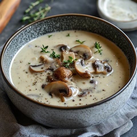 Un bol de velouté onctueux aux champignons.