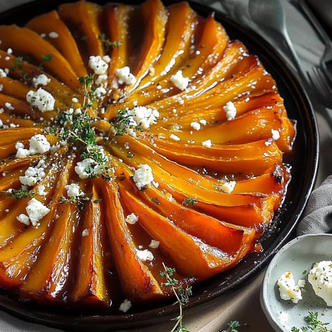 Une tarte tatin aux carottes et feta.