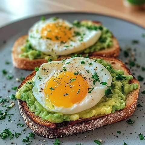 Photo toast avocat œuf poêle gourmand.