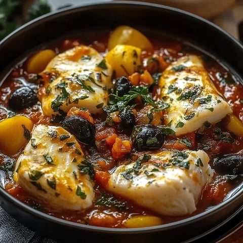 Bol généreux de poisson, légumes et olives.