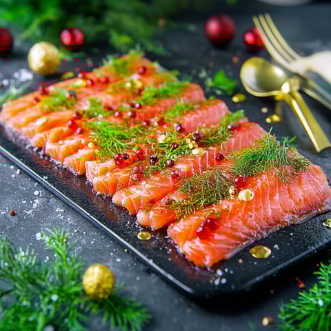 A plate of raw salmon with red onions.