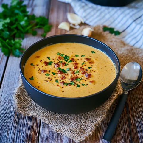 A bowl of soup with chorizo and chives.