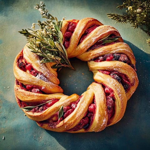 A brioche en couronne with berries and cinnamon.