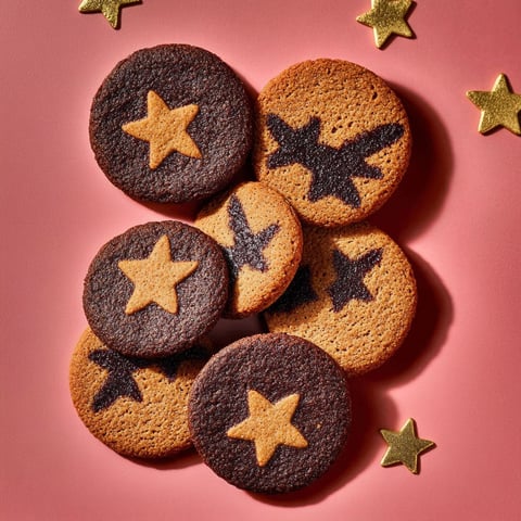 A pink table with a plate of chocolate cookies.