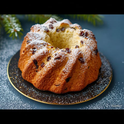 A cake with powdered sugar on top.