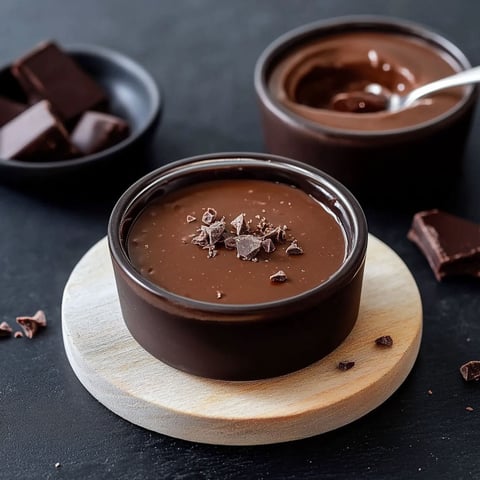 A cup of chocolate cream with chocolate chips on top.