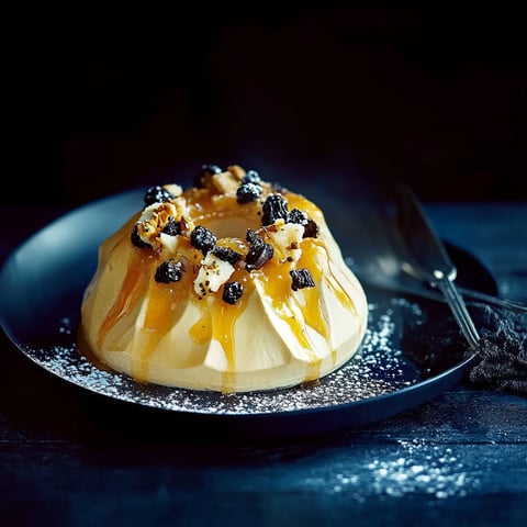 A plate with a kouglof glacé on it.