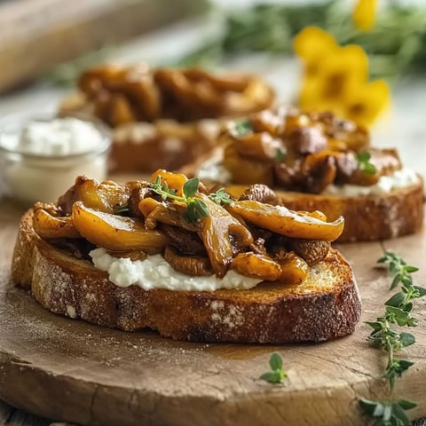 Toasts with mushrooms and goat cheese.