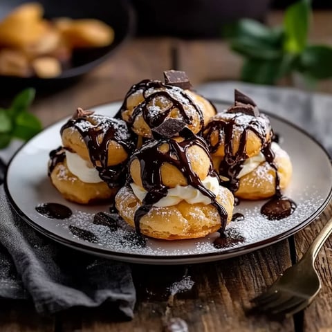 Profiteroles au chocolat sans sucre.