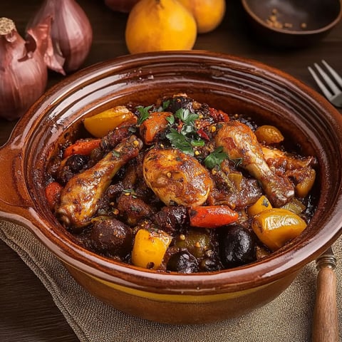 A bowl of food with chicken and vegetables.