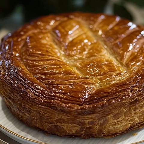 A galette des rois with almonds on top.