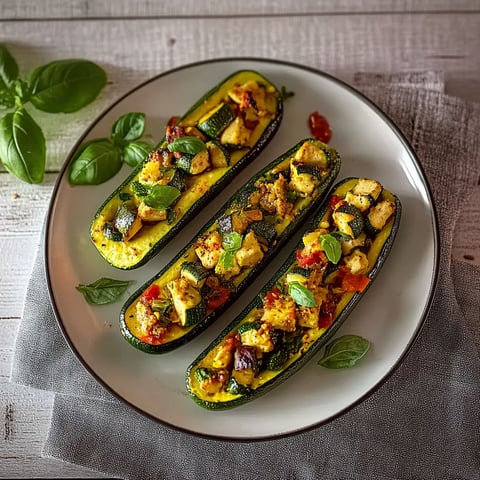 Two slices of zucchini with tomatoes and spinach.