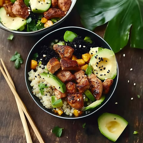 A bowl of food with meat and vegetables.