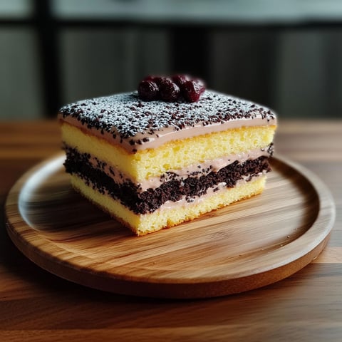 A slice of le napolitain cake.