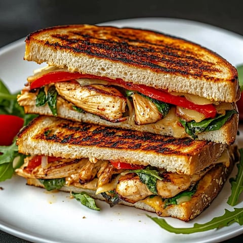 A sandwich with chicken, tomato, lettuce, and cheese.