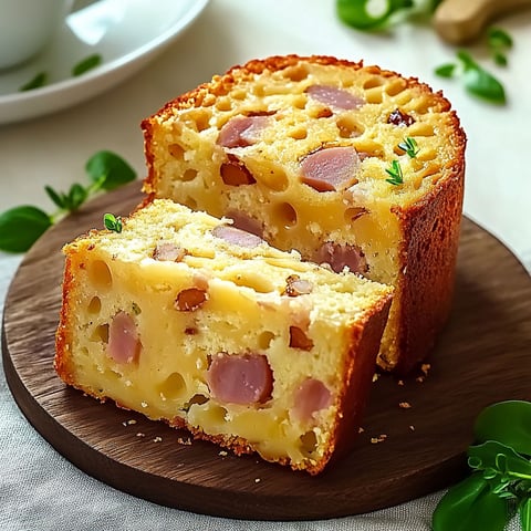 A slice of cake with ham and cheese.